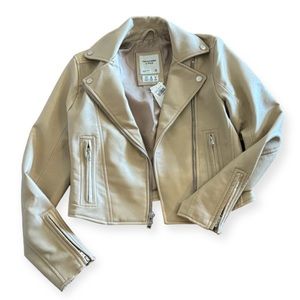 NWT Abercrombie & Fitch vegan leather moto jacket, XS, tan